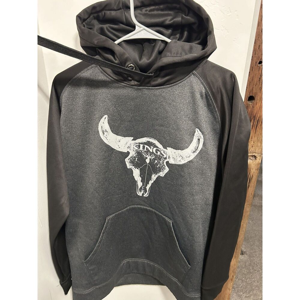Kings Camo Performance Hoodie Men's Medium Gray Black Deer Skull Hunting Hoodie
